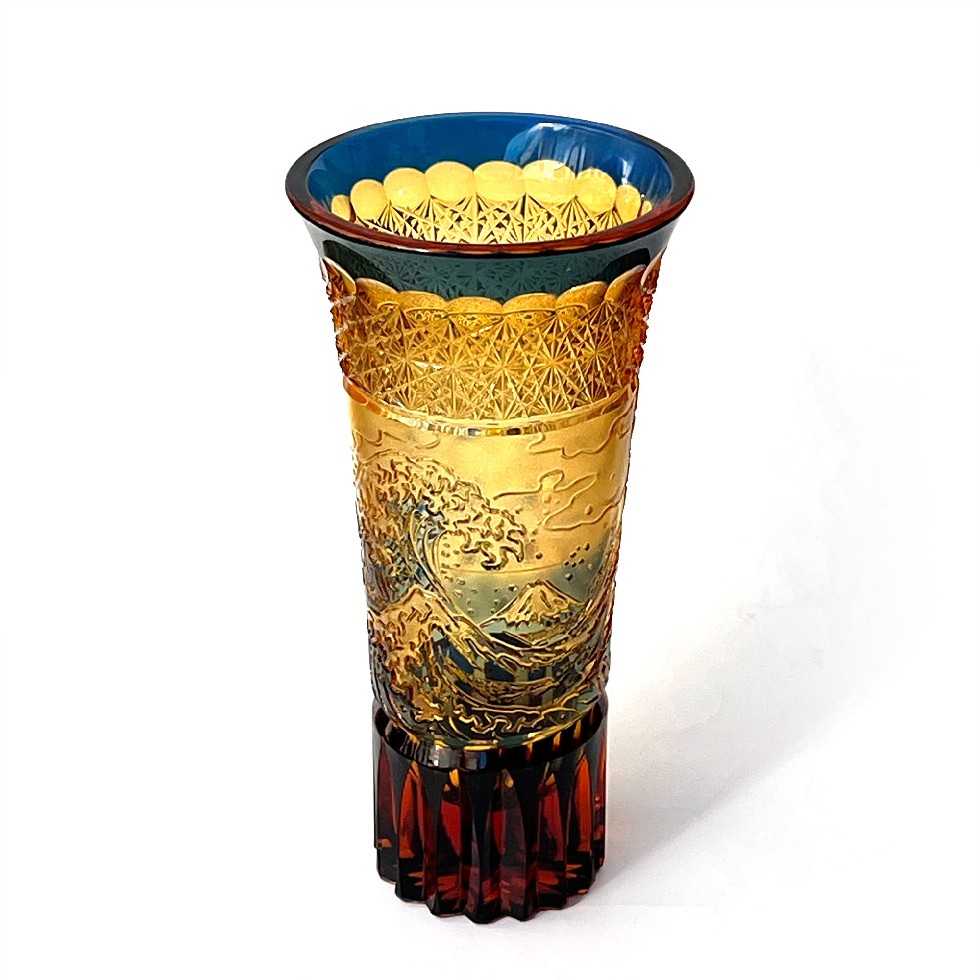 切子　花瓶　骨董 カガミクリスタル ) 江戸切子 花瓶 F663-1687-CCB 切り子 クリスタル