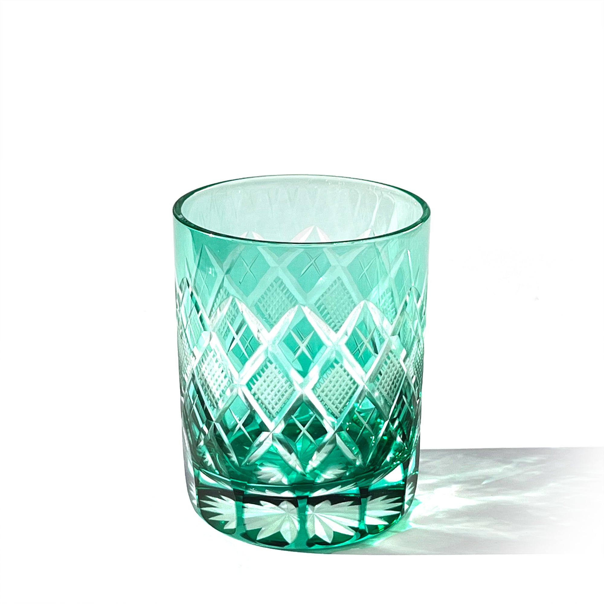 江戸切子 - 矢来魚子紋 オールドグラス（緑） -【公式】太武朗工房直販