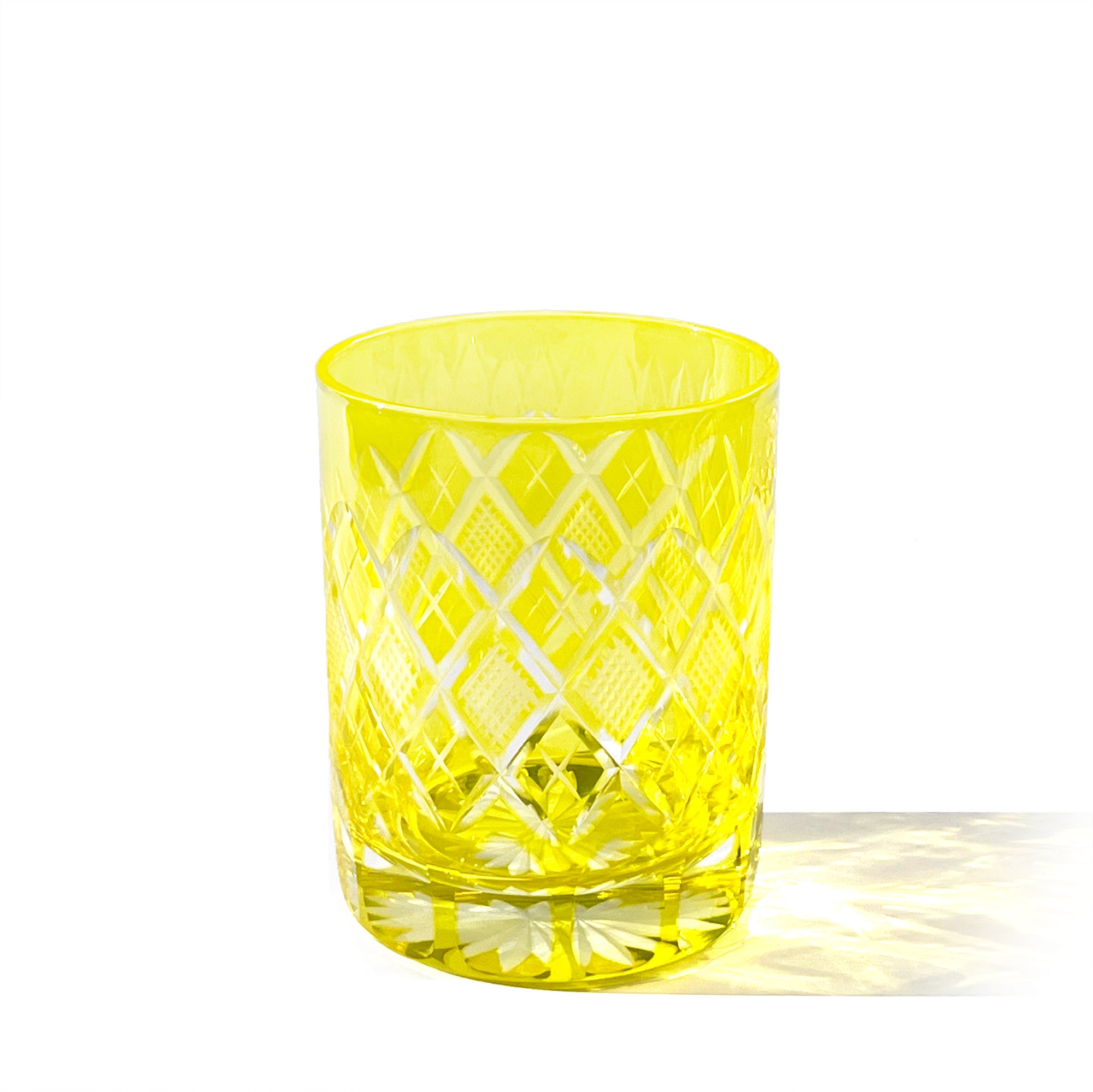 江戸切子 - 矢来魚子紋 オールドグラス（黄） -【公式】太武朗工房直販