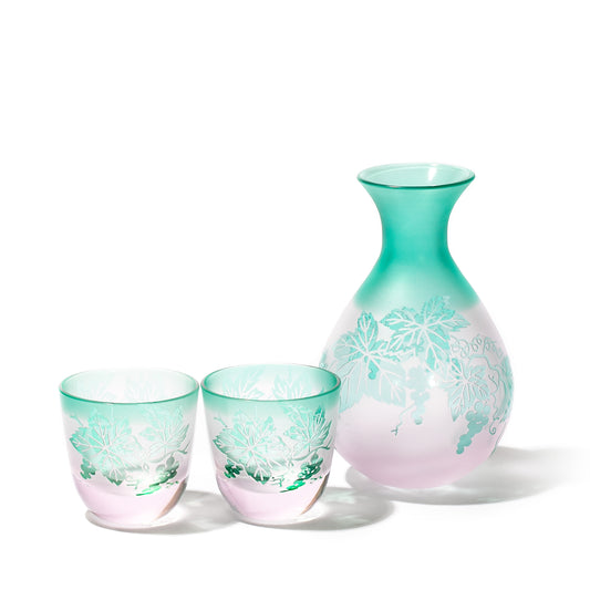 彫刻 夢柄子 ぶどう紋 酒器三点揃