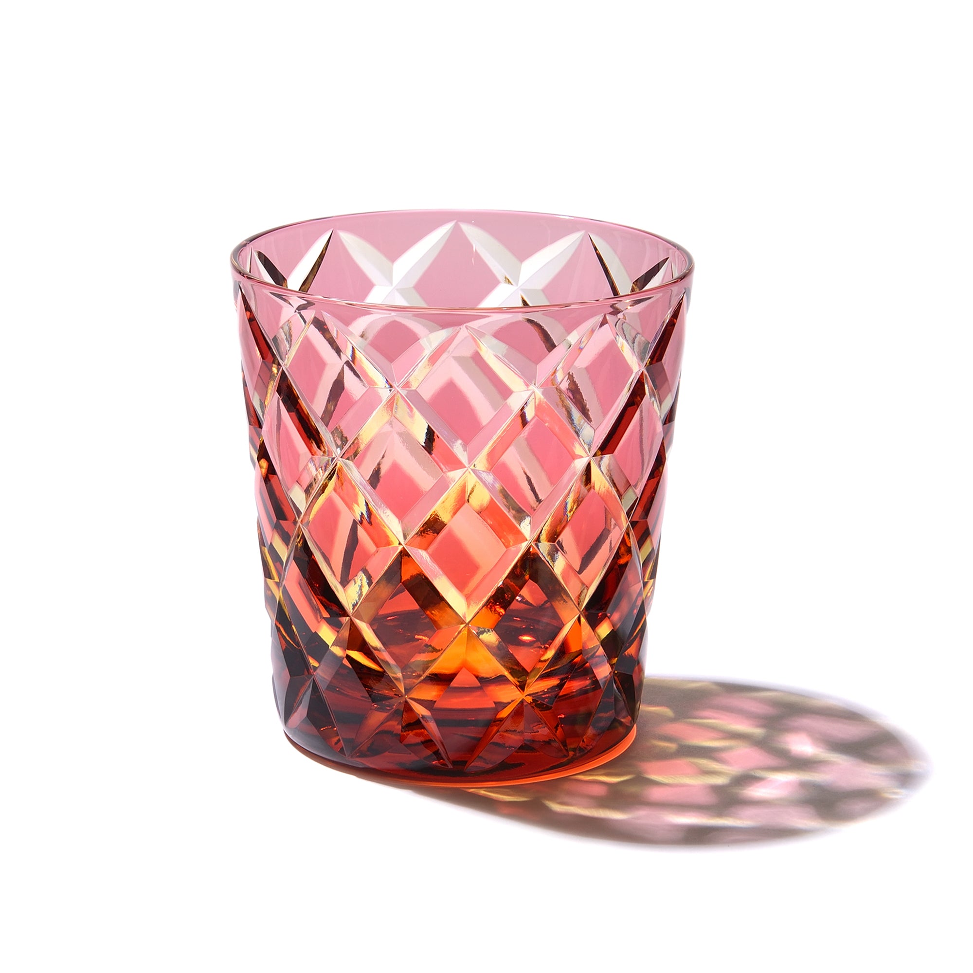 江戸切子 伝統工芸士 木村泰典 作 矢来紋 オールドグラス 琥珀金赤