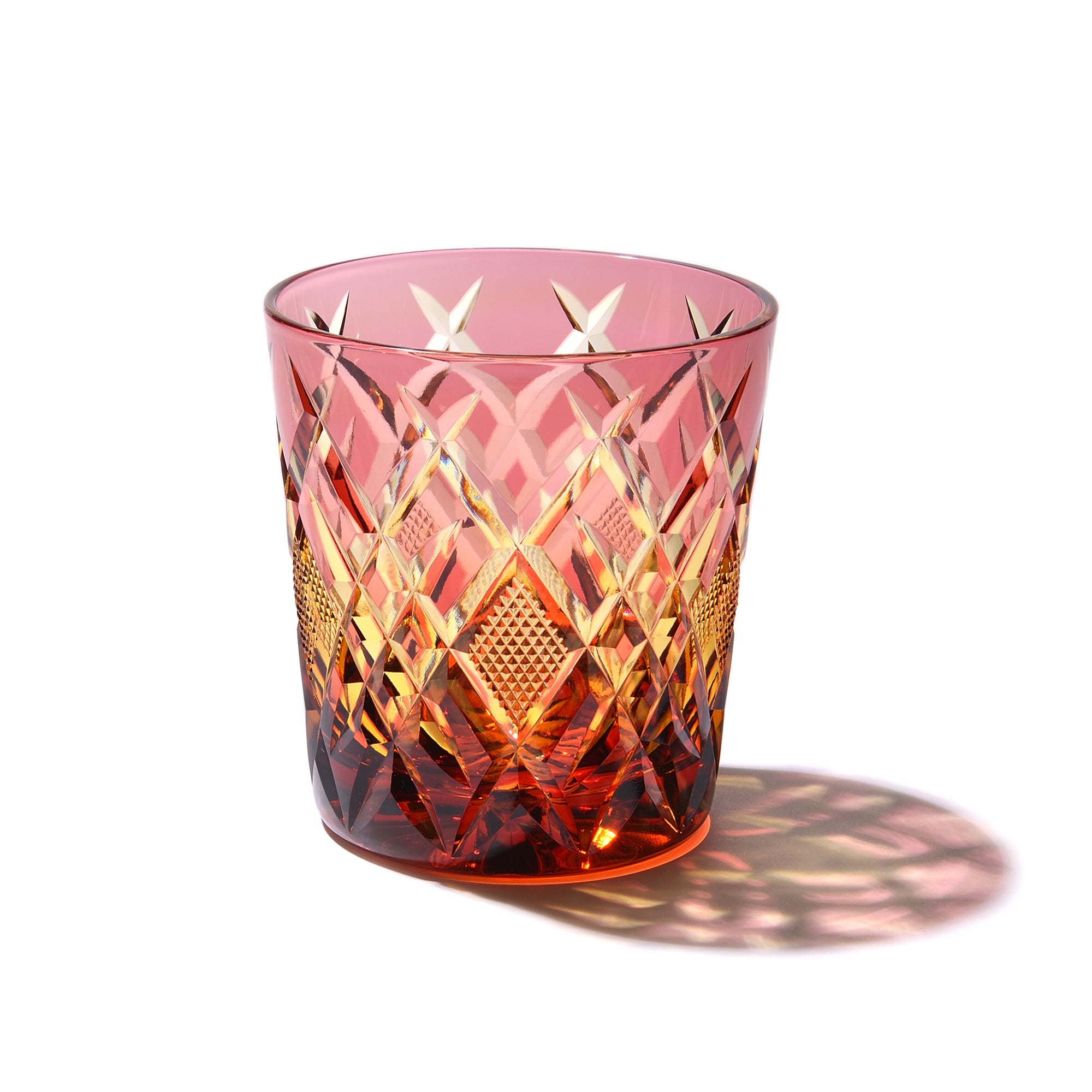 【送料無料】江戸切子 矢来魚子紋 オールドグラス 琥珀ルリ 江戸切子 伝統工芸士 木村泰典 作 矢来魚子紋 オールドグラス 琥珀ルリ