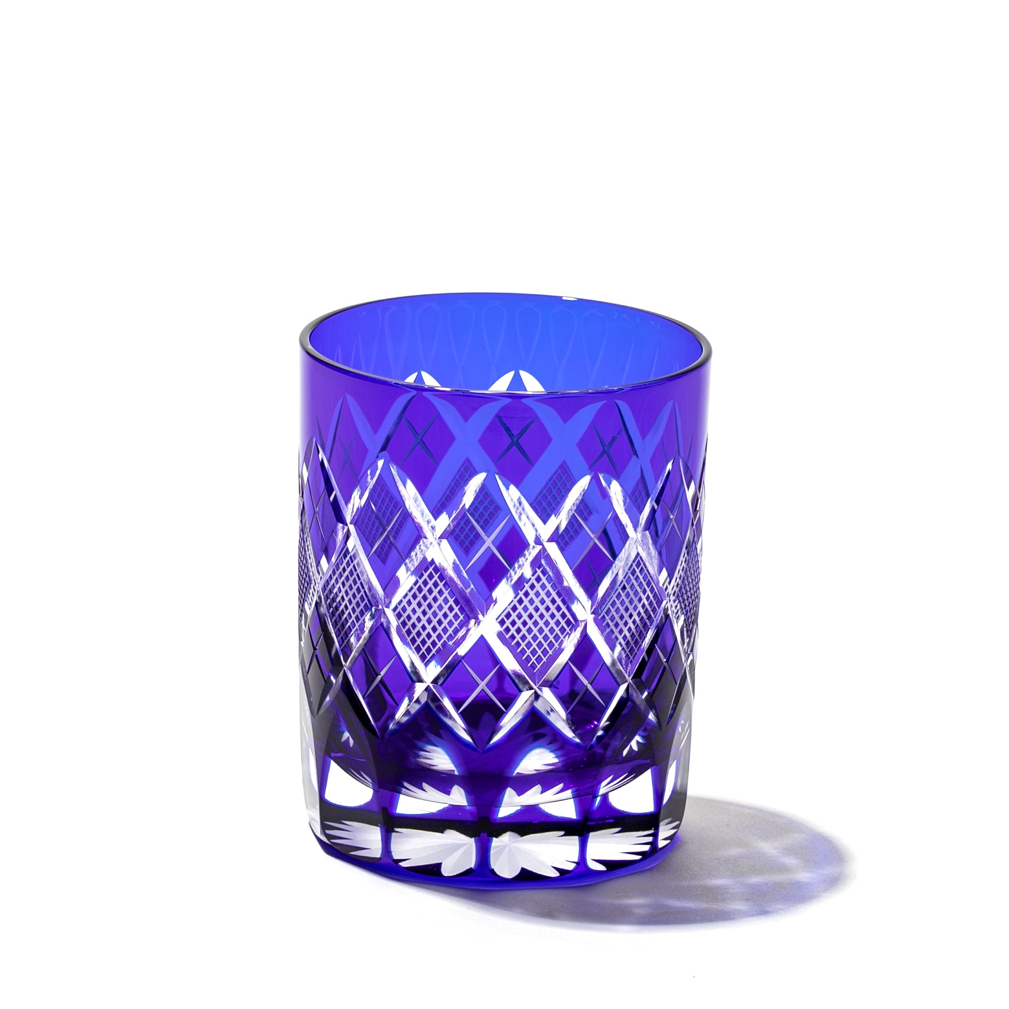 霰紋様脚付ガラス杯(江戸中期~後期) 江戸切子 矢来魚子紋 オールドグラス ルリ ｜江戸切子グラスなら