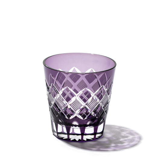 江戸切子 矢来魚子紋 天開オールドグラス 江戸紫