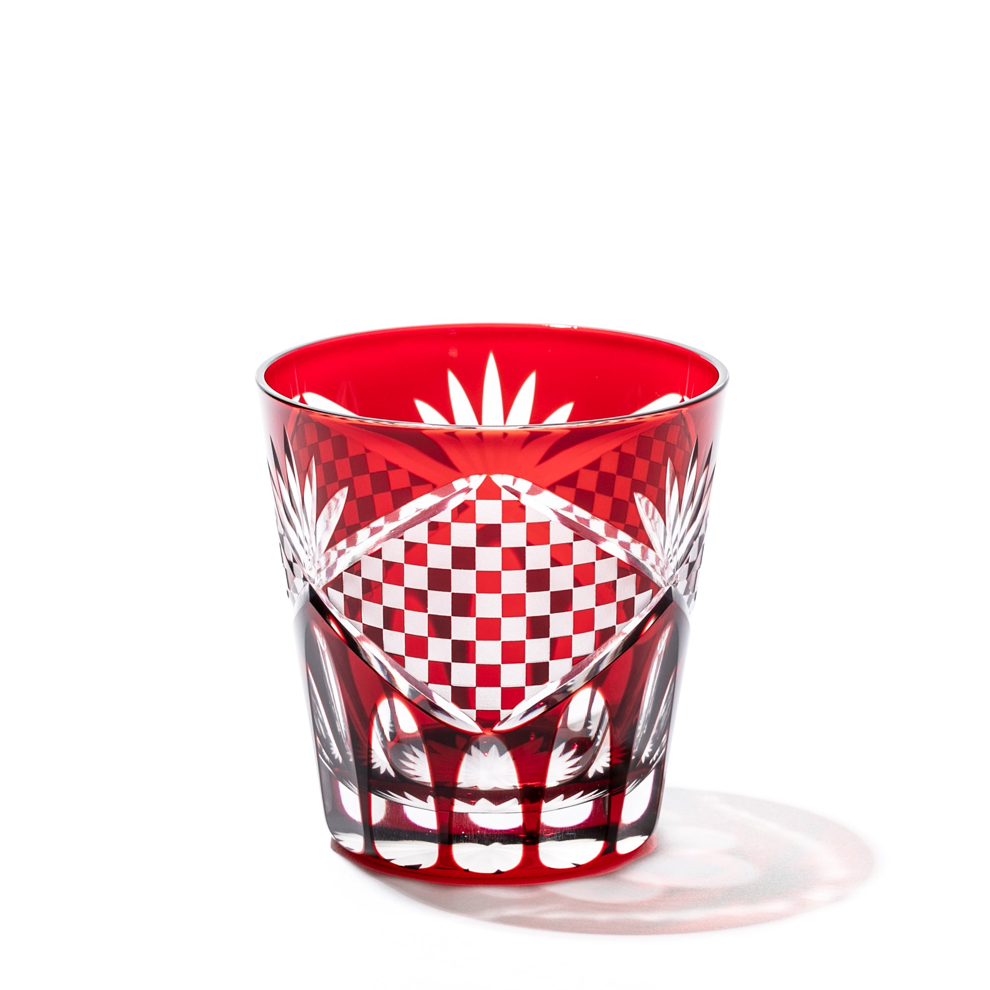 江戸切子 市松紋 天開オールドグラス 赤 ｜江戸切子グラスならTABLEAU