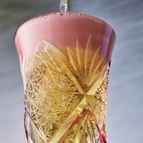 江戸切子 菊繋ぎ紋 一口ビール 金赤 ｜江戸切子グラスなら