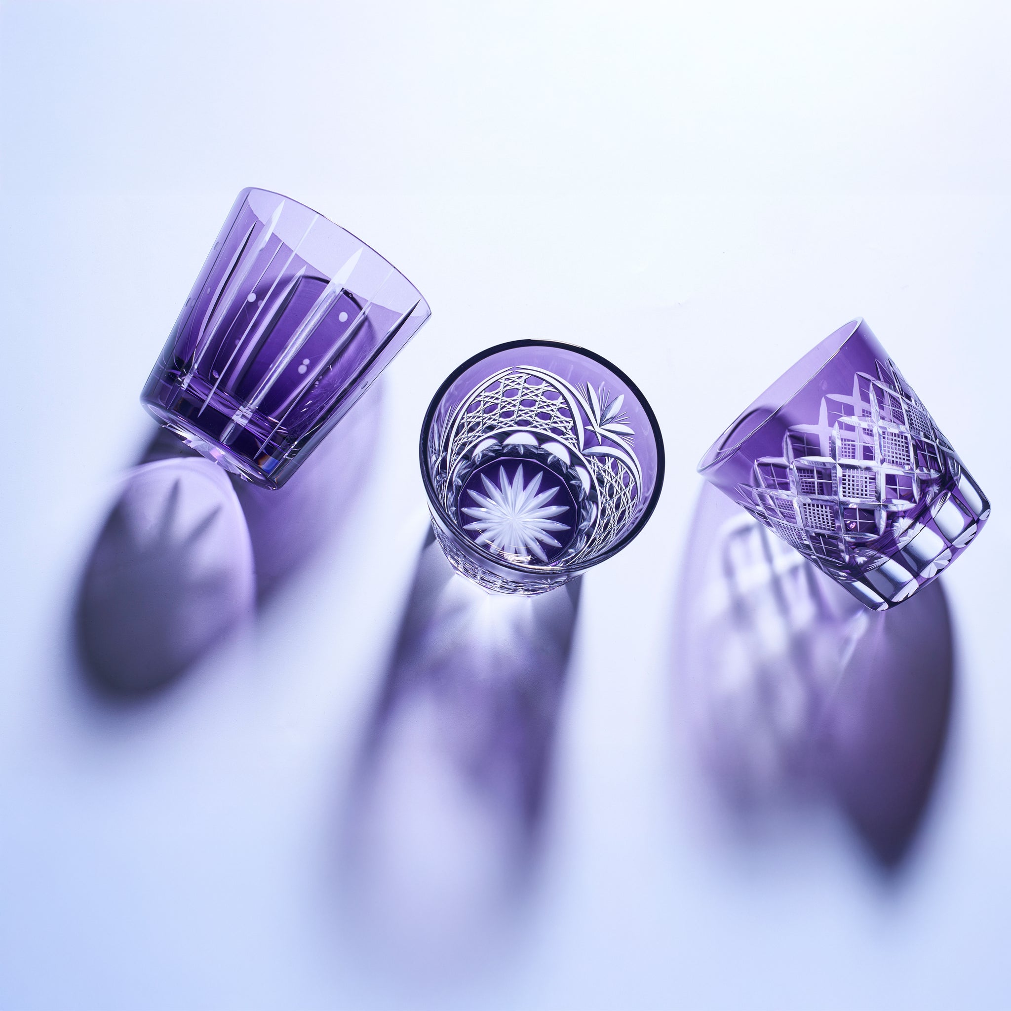 江戸切子　矢来魚子紋　天開オールドグラス　江戸紫