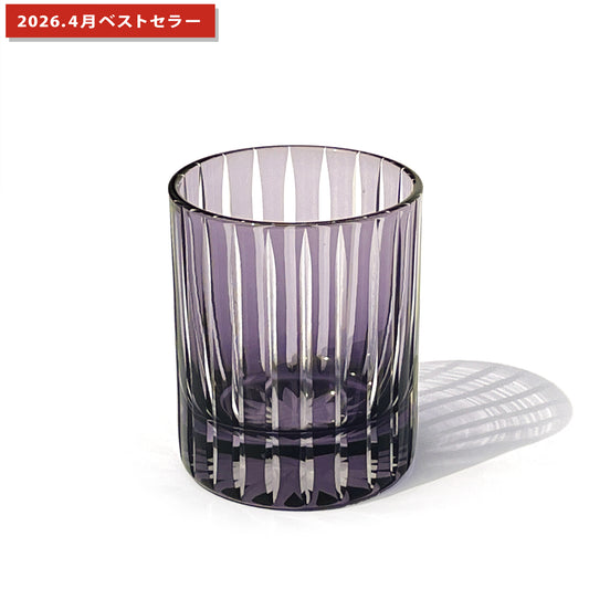 江戸切子　立菱紋　オールドグラス　紫