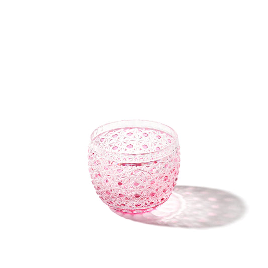 江戸切子　伝統工芸士 木村泰典 作　菊籠目紋　ぐい呑　金赤