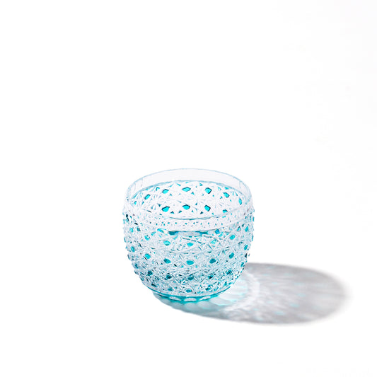 江戸切子　伝統工芸士 木村泰典 作　菊籠目紋　ぐい呑　グリーン