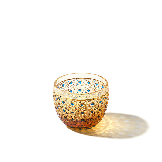 江戸切子　伝統工芸士 木村泰典 作　菊籠目紋　ぐい呑　琥珀ルリ