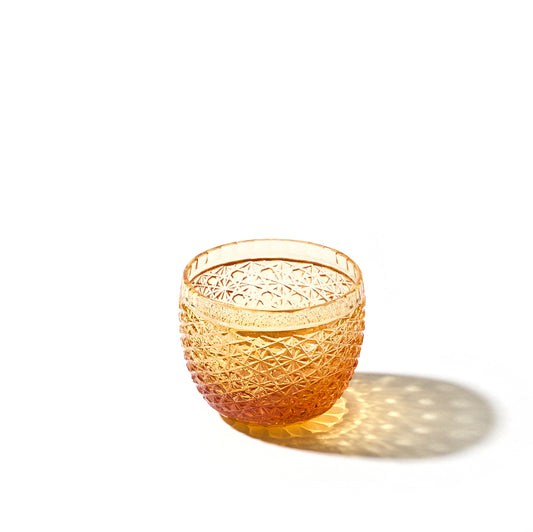 江戸切子　伝統工芸士 木村泰典 作　菊籠目紋　ぐい呑　琥珀