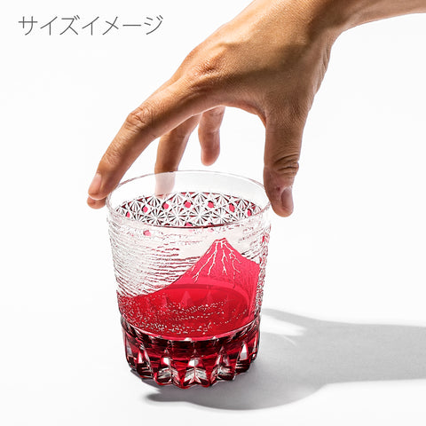江戸切子 伝統工芸士 木村泰典 作 富嶽三十六景「凱風快晴」に菊籠目紋