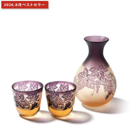 彫刻　夢柄子　ぶどう紋　酒器三点揃