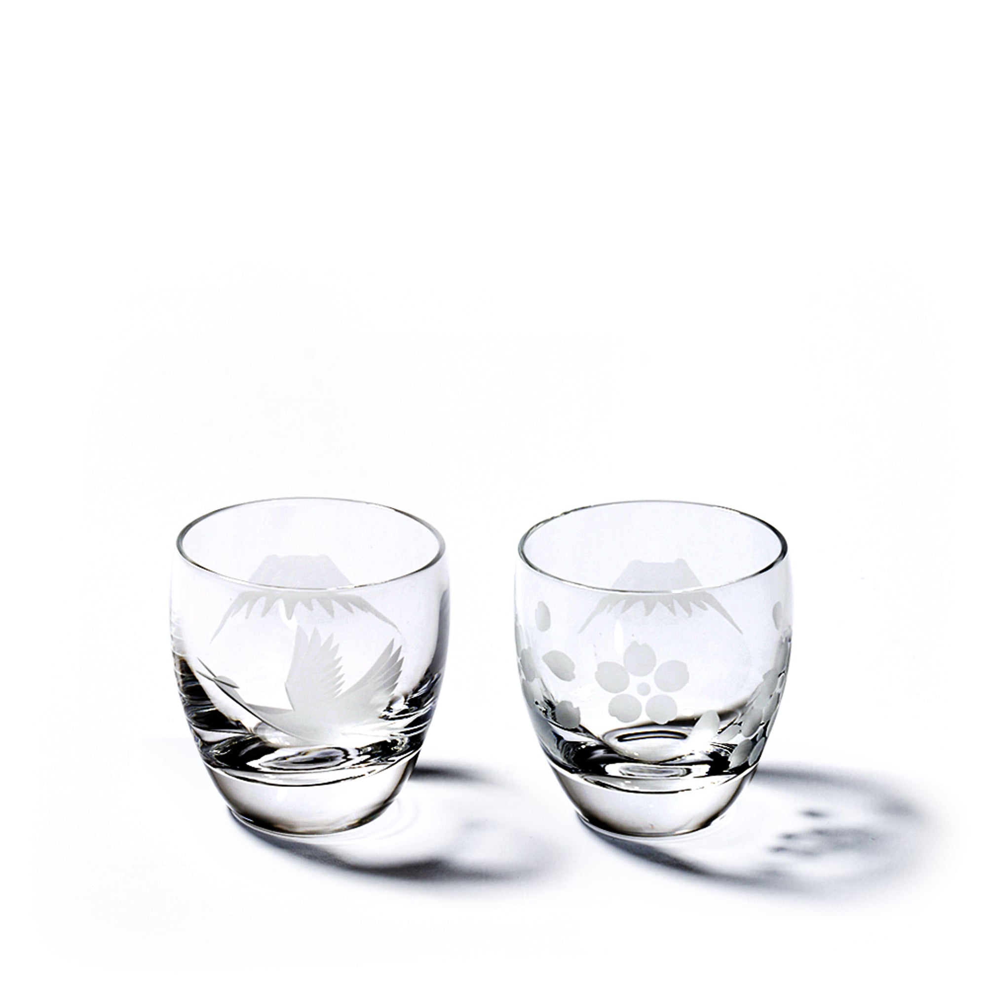 江戸切子　富士山に鶴・桜　冷酒グラスペア　透き