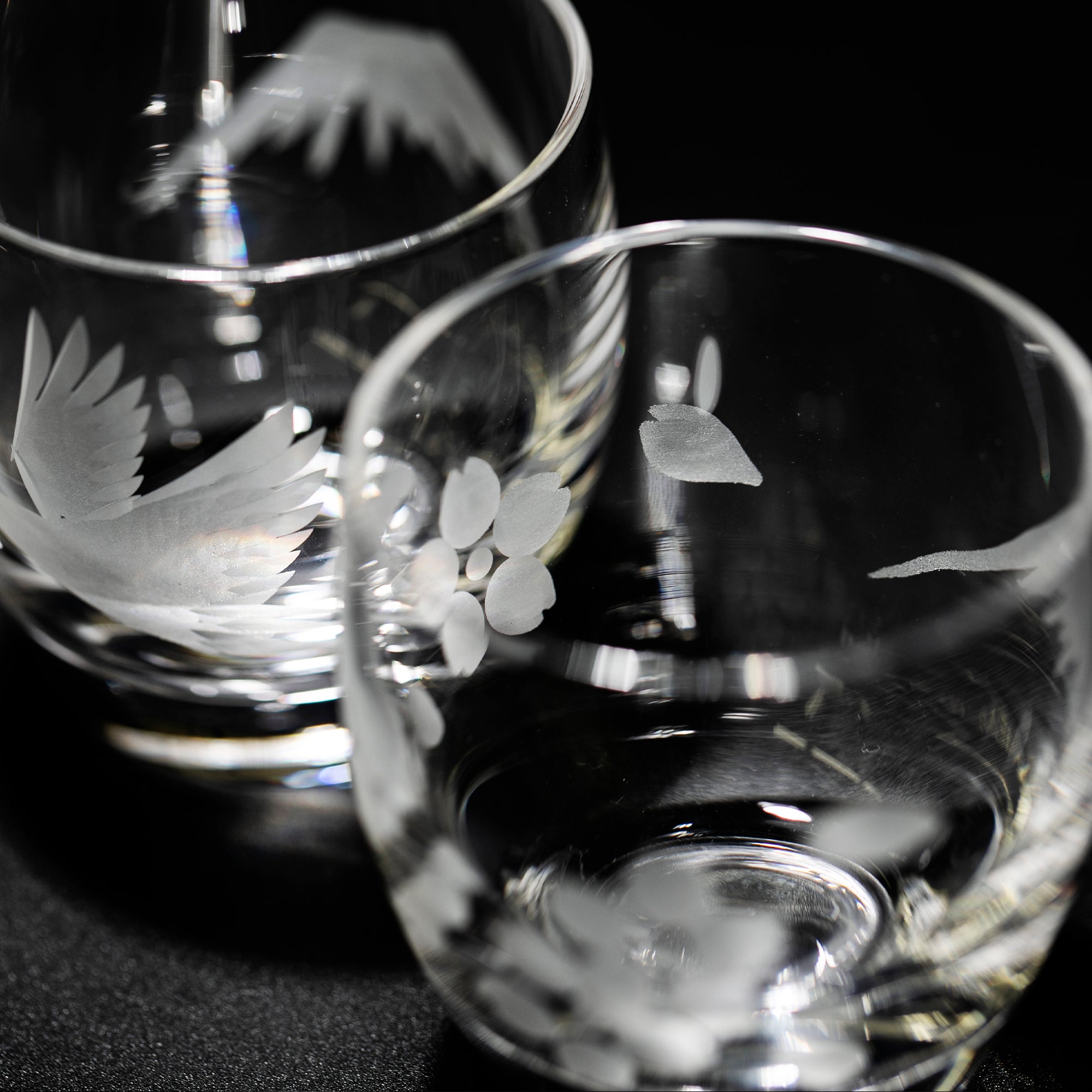 江戸切子　富士山に鶴・桜　冷酒グラスペア　透き