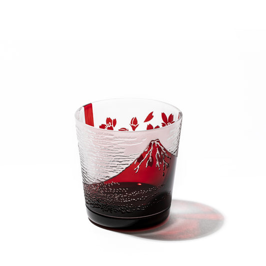江戸硝子　赤富士に桜　フリーカップ　赤