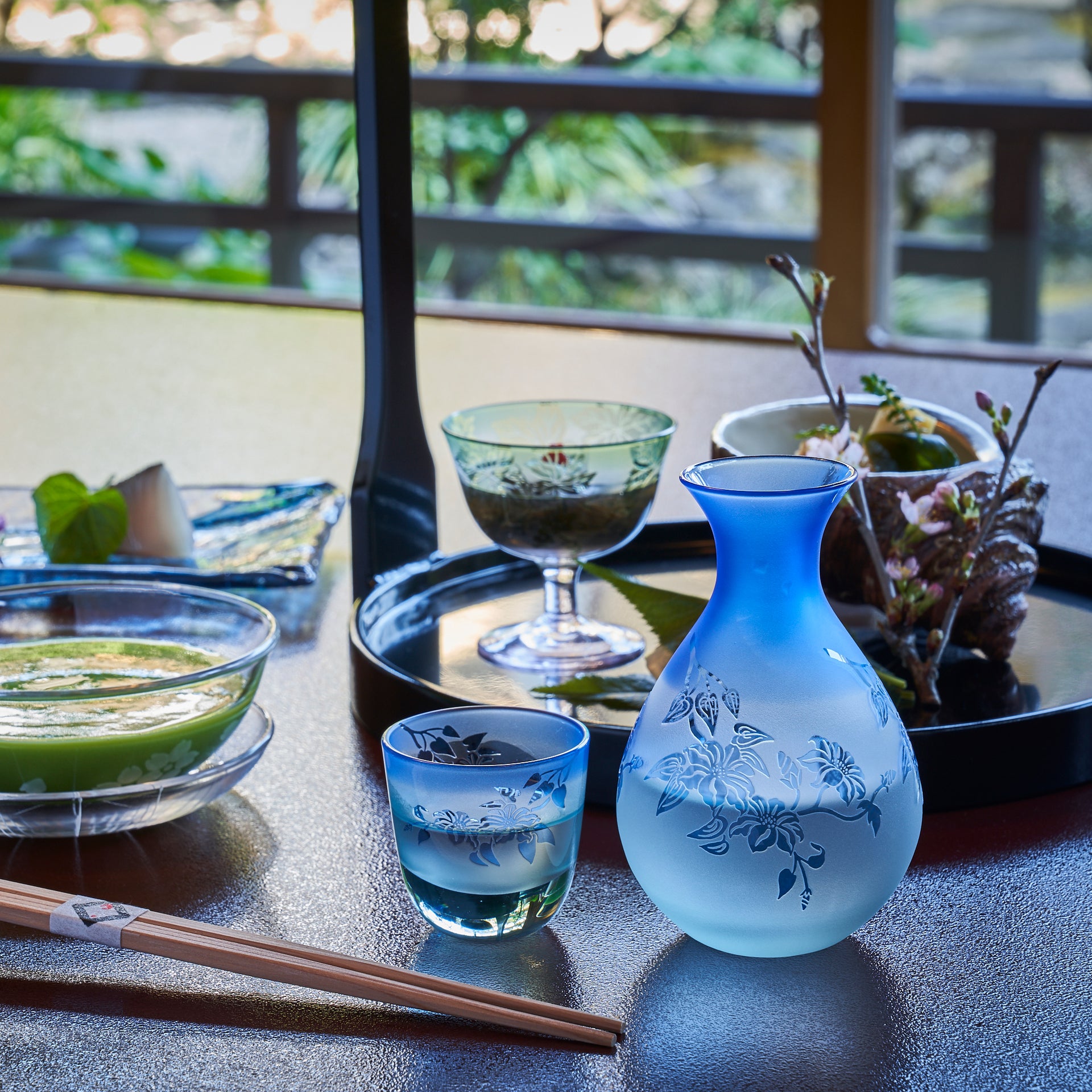 彫刻　夢柄子　鉄線紋　酒器三点揃