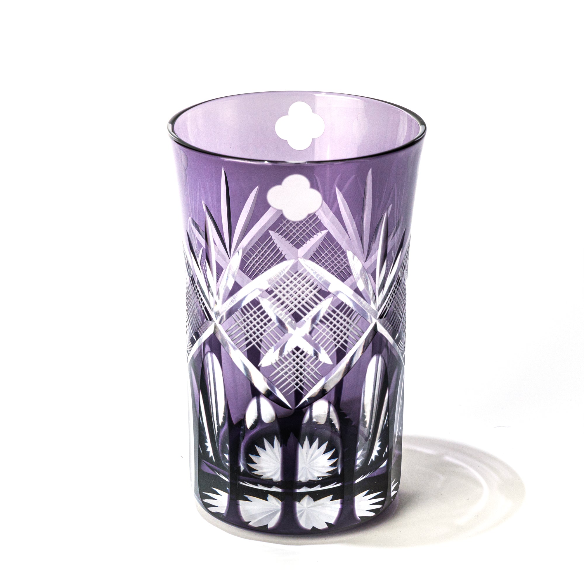 江戸切子　四ツ葉元禄紋　タンブラー　江戸紫