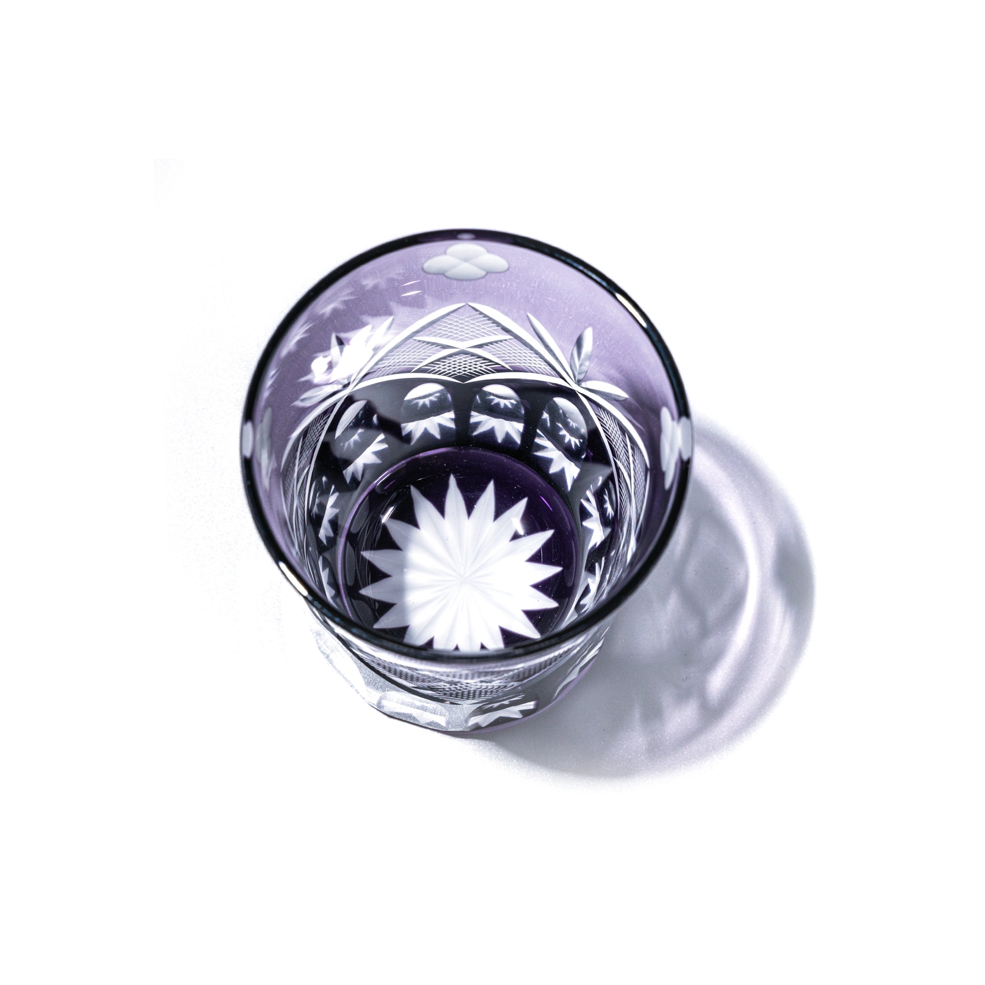 江戸切子　四ツ葉元禄紋　タンブラー　江戸紫
