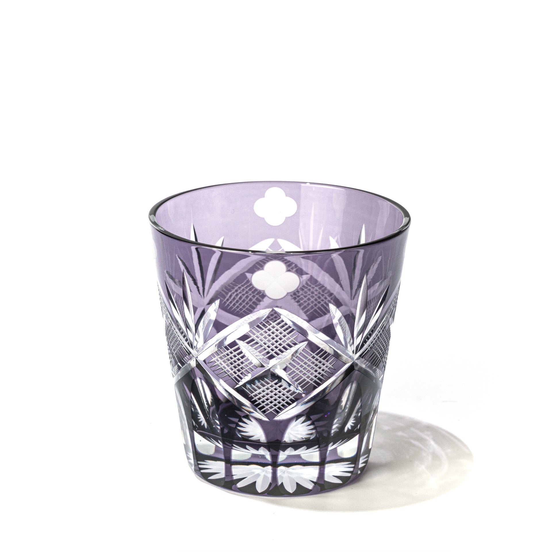江戸切子　四ツ葉元禄紋　天開オールドグラス　江戸紫