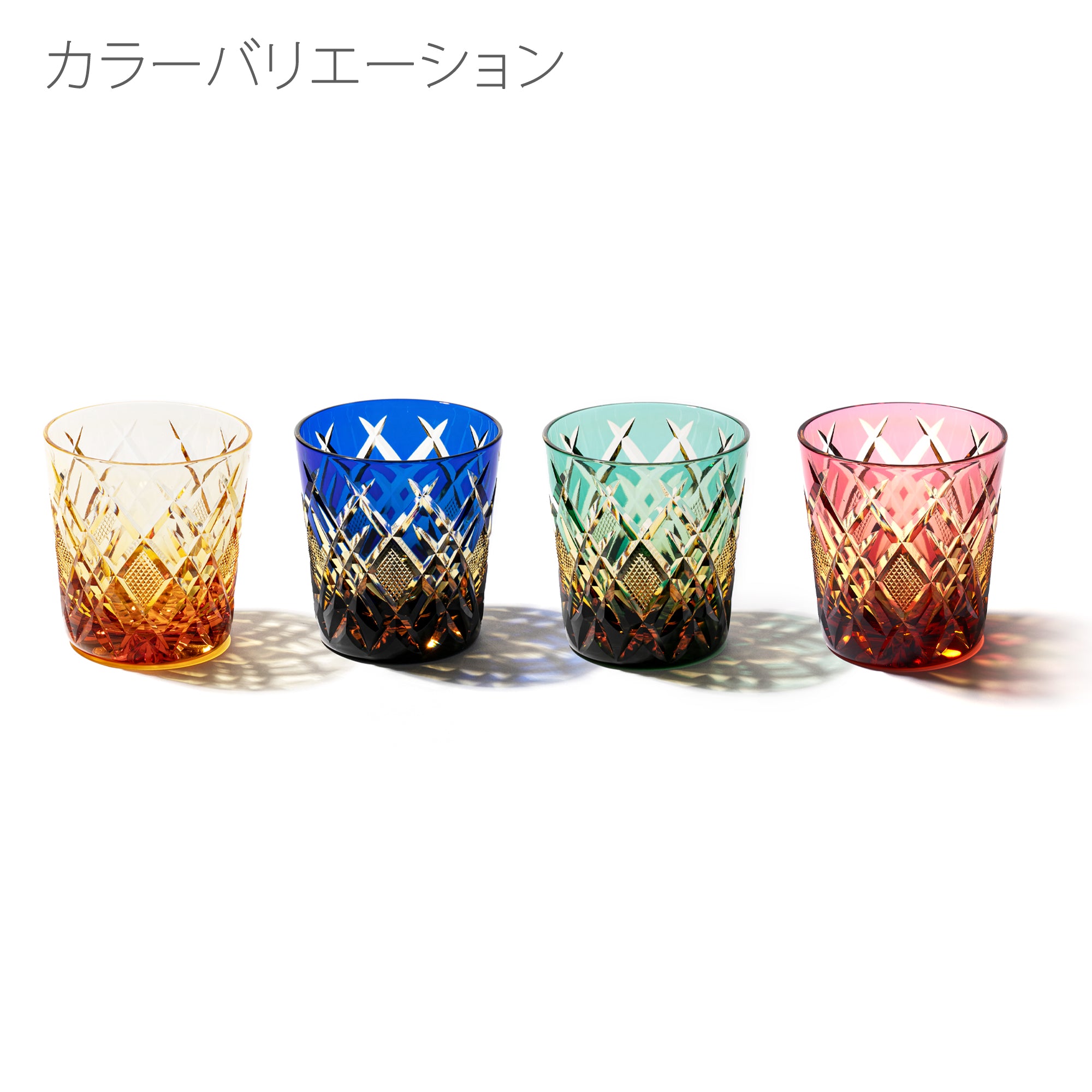 江戸切子　伝統工芸士 木村泰典 作　矢来魚子紋　オールドグラス　琥珀緑